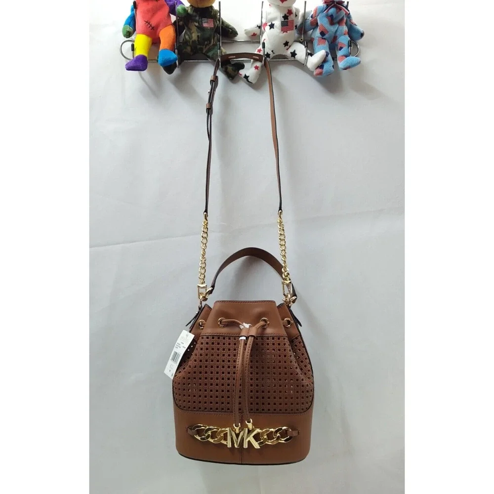Michael Kors Devon Brown Leather Drawstring Bucket Shoulder Bag - NWT $498